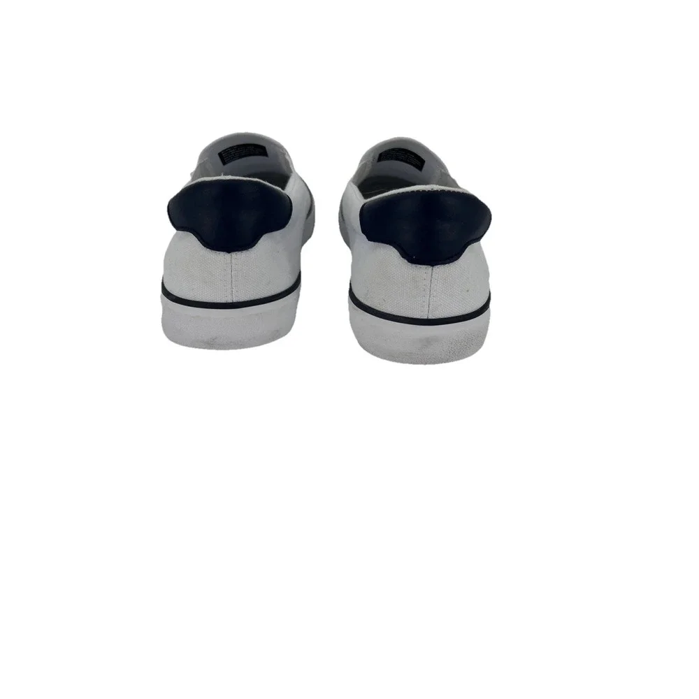 Lugz Clipper Mens White‎ Canvas Slip On Sneakers Navy Blue Accents Loafers